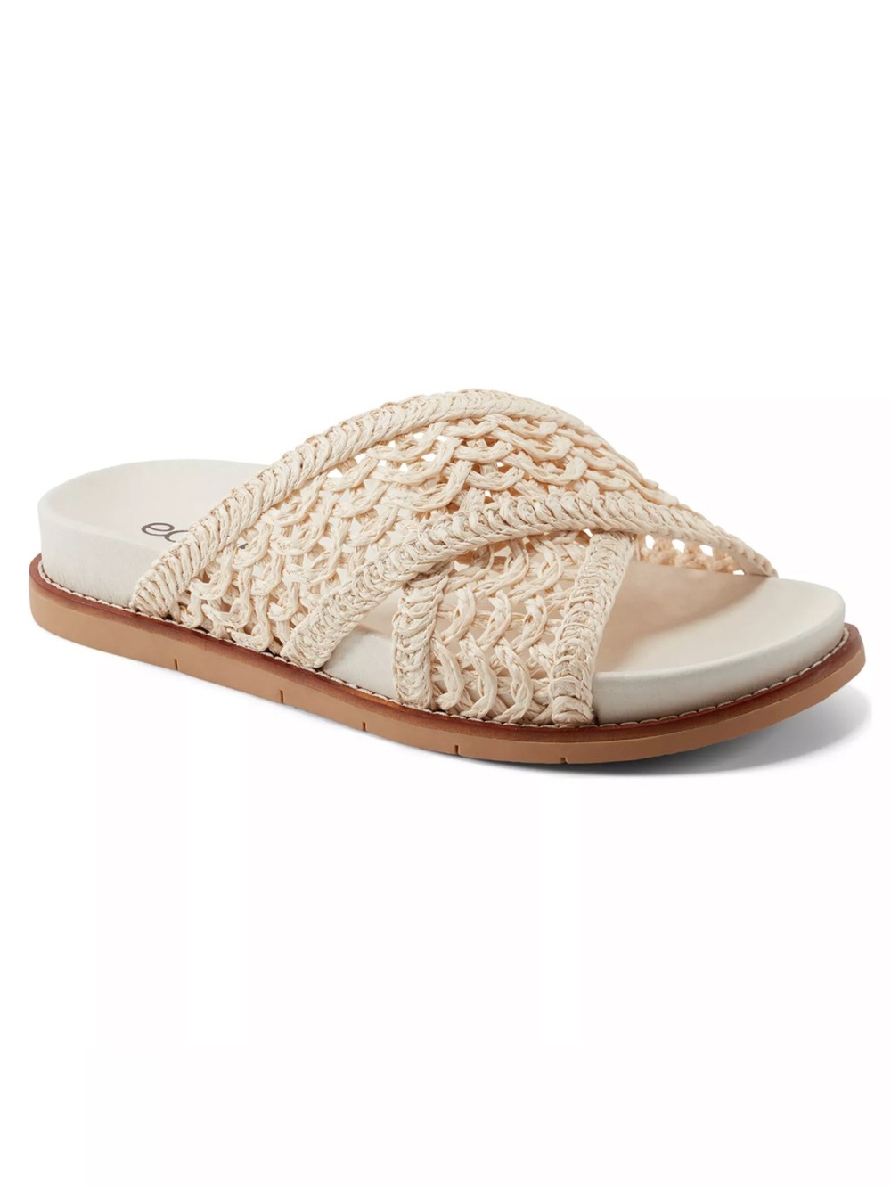 Earth Flurry 2 Slide Sandals In Ivory Woven Raffia Flat Sandals New